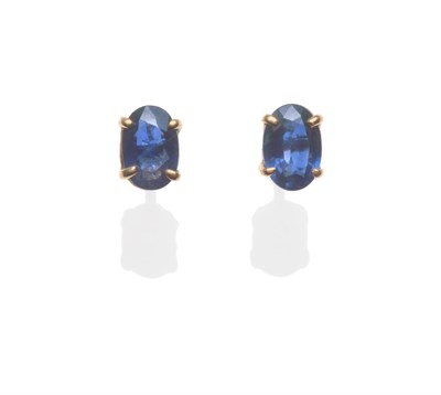 Lot 2167 - A Pair of 9 Carat Gold Sapphire Stud Earrings, the oval cut sapphire in four claw settings,...