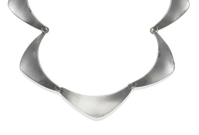 Lot 2169 - A Pewter Necklace, by Jorgen Jensen, of curved links, length 38cm