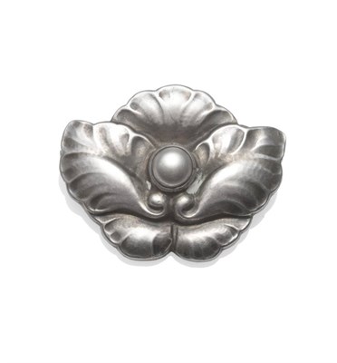 Lot 2178 - A Brooch, by Georg Jensen, of floral design, measures 3.5cm by 2.8cm