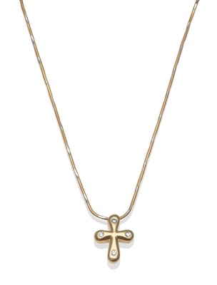 Lot 2204 - A 9 Carat Gold Cross on Chain, set with four round brilliant cut diamonds, on a two colour...