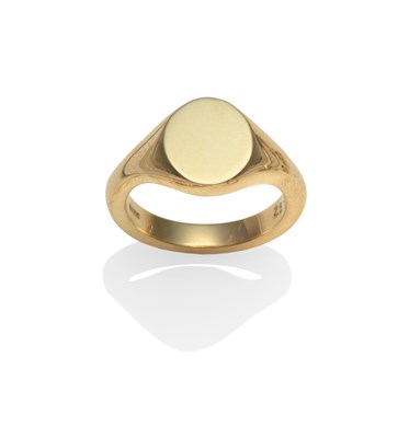 Lot 2205 - An 18 Carat Gold Signet Ring, the plain polished head on an integral shank, finger size O