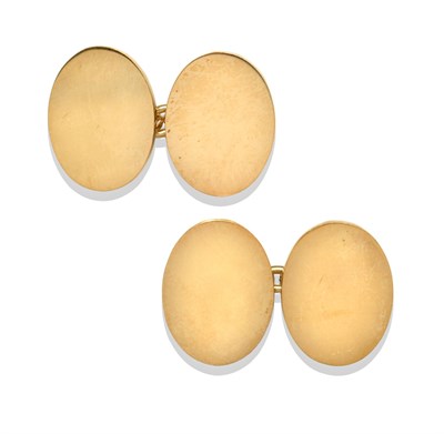 Lot 2214 - A Pair of 9 Carat Gold Cufflinks, the plain polished oval heads chain linked