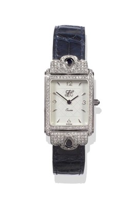 Lot 2223 - A Lady's 18ct White Gold Diamond and Sapphire Set Wristwatch, circa 2000, quartz movement,...