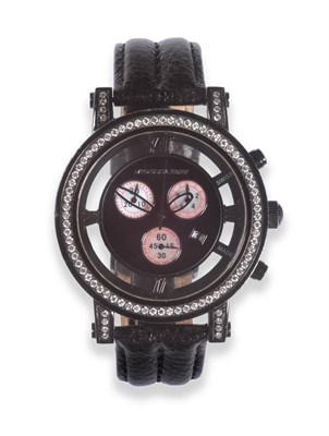 Lot 2226 - An Anodized Diamond Set Calendar Chronograph Wristwatch, signed Moussaieff, circa 2000, quartz...