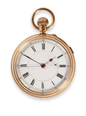 Lot 2232 - An 18ct Gold Open Faced Chronograph Pocket Watch, 1898, lever movement, enamel dial with Roman...