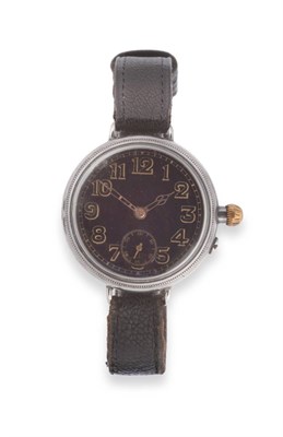 Lot 2244 - A Silver First World War Period Wristwatch, 1916, lever movement, black dial with Arabic...