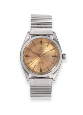 Lot 2253 - A Stainless Steel Automatic Centre Seconds Wristwatch, signed Tudor, Oyster-Prince, ref: 7965,...