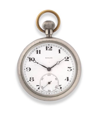 Lot 2254 - A Stainless Steel Open Faced Pocket Watch, signed Rolex, circa 1940, (calibre 548) lever...