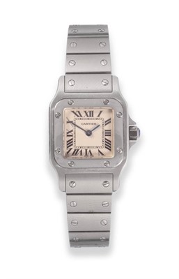 Lot 2258 - A Lady's Stainless Steel Wristwatch, signed Cartier, model: Santos, circa 2000, quartz...