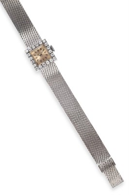 Lot 2262 - A Lady's 18ct White Gold and Diamond Set Wristwatch, signed Girard Perregaux, circa 1960, lever...