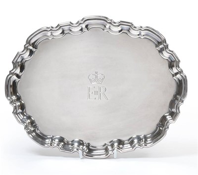 Lot 2315 - A Commemorative Silver Tray, Roberts & Belk, Sheffield 1977, shaped rectangular and raised on...