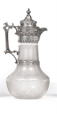 Lot 2321 - A Victorian Silver Mounted Claret Jug, maker's mark WC or WG, Birmingham 1867, the etched and...