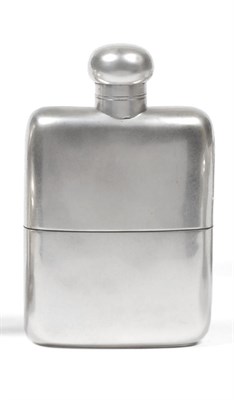 Lot 2333 - An Edwardian Silver Hip Flask, maker's mark worn, Chester 1908, rounded rectangular with a pull off