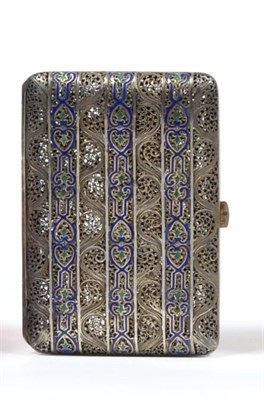 Lot 2336 - A Portuguese Silver Filigree and Enamel Card Case, Gondomar .833 standard marks for 1913-1938, each