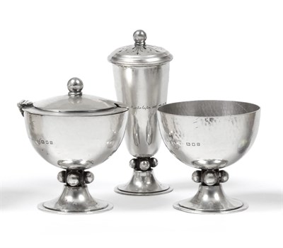 Lot 2362 - An Art Deco Silver Three Piece Cruet Set, Charles Boyton (signed), London 1937, comprising mustard