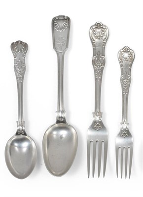 Lot 2378 - Queens Pattern Flatware Comprising: six table forks and six dessert forks, Chawner & Co (George...