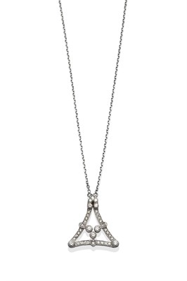 Lot 2004 - An 18 Carat White Gold Diamond Necklace, the triangular motif set with round brilliant cut diamonds