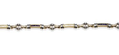 Lot 2009 - A Sapphire and Diamond Bracelet, bars set with baguette cut diamonds alternating with shorter...