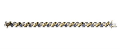 Lot 2012 - A Sapphire and Diamond Bracelet, white S-shaped links inset with a round cut sapphire and round...