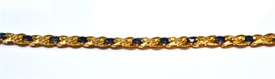 Lot 2076 - A Sapphire and Diamond Bracelet, marquise cut sapphires spaced with eight-cut diamonds in...