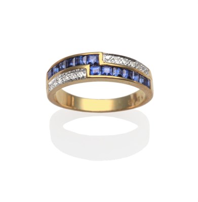 Lot 2104 - A Sapphire and Diamond Ring, with two rows of calibré cut sapphires and eight-cut diamonds in...