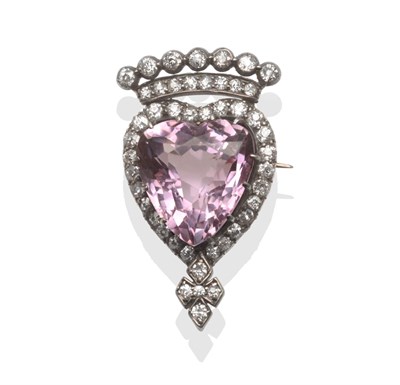 Lot 2149 - An Amethyst and Diamond Luckenbooth Brooch, a heart cut amethyst within an old cut diamond set...