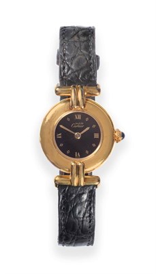 Lot 2167 - A Lady's Plated Silver Wristwatch, signed Must de Cartier, circa 1989, quartz movement, black...