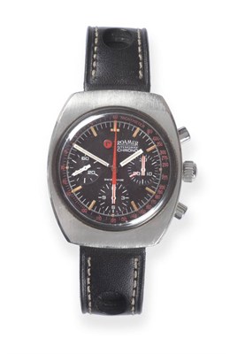 Lot 2172 - A Stainless Steel Chronograph Wristwatch, signed Roamer, model: Stingray Chrono, circa 1970,...