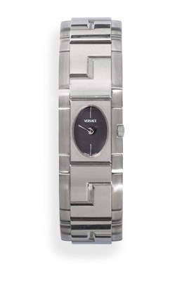 Lot 2184 - A Lady's Stainless Steel Wristwatch, signed Versace, circa 2010, quartz movement, grey coloured...