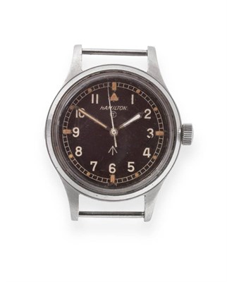 Lot 2187 - A Stainless Steel Military Wristwatch, signed Hamilton, circa 1975, lever movement signed, dust...