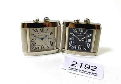 Lot 2192 - A Double Dialled Alarm Calendar Travelling Timepiece, signed Cartier, circa 2007, quartz movements