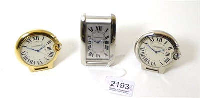 Lot 2193 - Three Alarm Travelling Timepieces, signed Cartier, circa 2010, the first, quartz movement,...