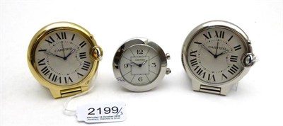 Lot 2199 - Three Alarm Travelling Timepieces, signed Cartier, circa 2010, the first, quartz movement,...