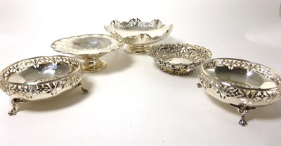 Lot 2242 - Five Assorted Silver Bonbon Dishes, Sheffield 1935, Sheffield 1934, London 1894, and a pair...