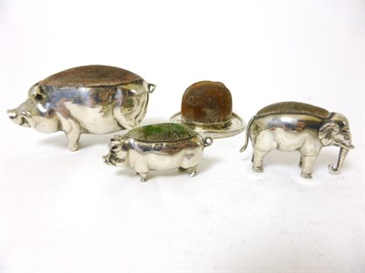 Lot 2246 - Pin Cushions: A Lady's Broad Rimmed Hat, Levi & Salamon, Birmingham 1909, 5.5cm wide; A Pig,...