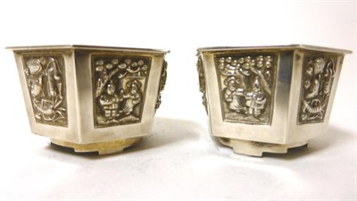 Lot 2299 - A Pair of Chinese Export Silver Salts, Wang Hing, each hexagonal with tapering sides, each with...