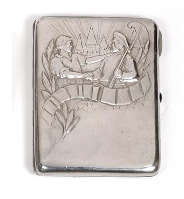 Lot 2305 - A Russian Silver Cigarette Case, right facing Kokoshnik mark, rounded rectangular, the cover...