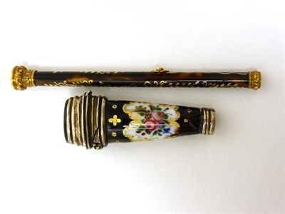 Lot 2310 - An Early 19th Century Tortoiseshell and Pique Work Propelling Pencil, unmarked, the cylindrical...