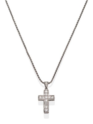 Lot 2084 - An 18 Carat White Gold Diamond Cross Pendant on Chain, the pendant pavé set throughout with...