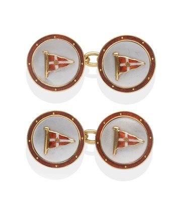 Lot 2110 - A Pair of Mother-of-Pearl and Enamel Royal St George Yacht Club Double Dress Cufflinks, the...