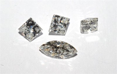 Lot 2138 - Three Loose Princess Cut Diamonds, the stones calculated to weigh 0.41 carat, 0.42 carat and...