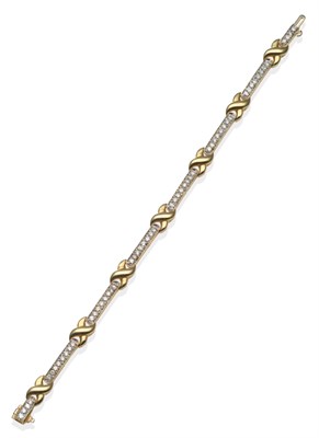 Lot 2155 - A Diamond Bracelet, round brilliant cut diamonds in white claw settings to long bar links,...