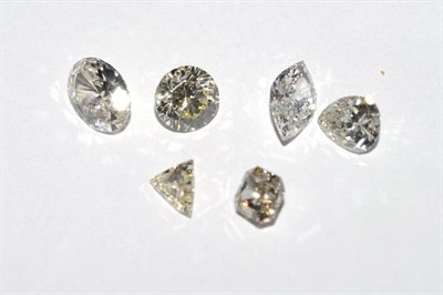 Lot 2169 - Six Assorted Loose Diamonds, including a round brilliant cut, a marquise cut, a pear cut, a...