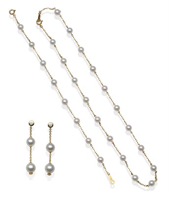 Lot 2184 - An 18 Carat Gold Cultured Pearl Necklace and Matching Bracelet, by Mikimoto, the cultured...