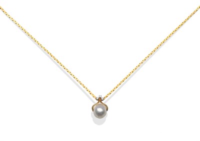 Lot 2218 - A Mabe Pearl and Diamond Necklace, the mabe pearl to a yellow scroll frame set with three round...