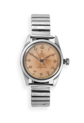 Lot 2238 - A Stainless Steel Centre Seconds Wristwatch, signed Tudor Oyster, Royal, shock resisting, ref:...