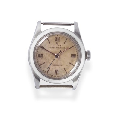 Lot 2243 - A Stainless Steel Centre Seconds Wristwatch, signed Rolex, Oyster, model: Speedking, Precision,...