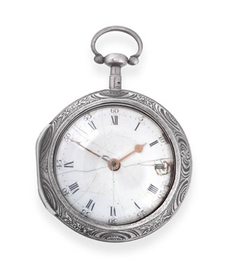 Lot 2247 - A Silver Repousse Pair Cased Pocket Watch, signed P.Johnson, London, 1783, gilt fusee verge...