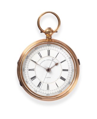 Lot 2258 - An 18ct Gold Open Faced Chronograph Pocket Watch, 1885, lever movement, enamel dial with Roman...