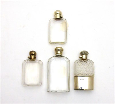 Lot 2276 - Four Silver Mounted Cut Glass Hip Flasks, various dates and makers, three with plain cut glass...